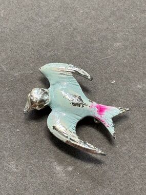 Vintage Bird Brooch in Mint with Pink Accent